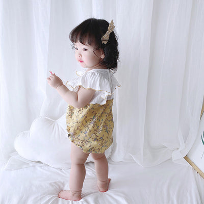 [ZBG10] Baby Girl Splicing Floral Bodysuit Ruffled Sleeves Little Flowers - Little Kooma