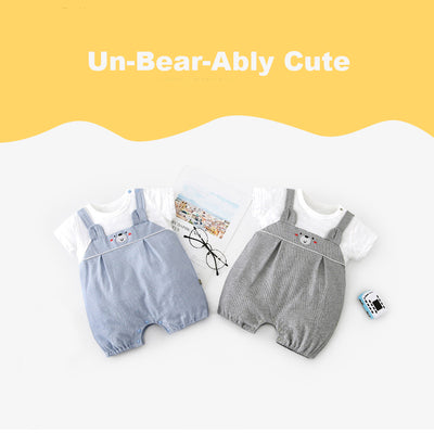 Baby Bear Fake Two Piece Romper w Suspenders - Little Kooma