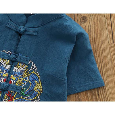 [KB09] Boys Cheongsam Set Embroidered Dragon Front Buttons CNY Chinese New Year Outfit - Little Kooma