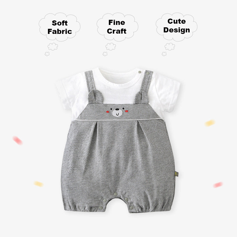 Baby Bear Fake Two Piece Romper w Suspenders - Little Kooma