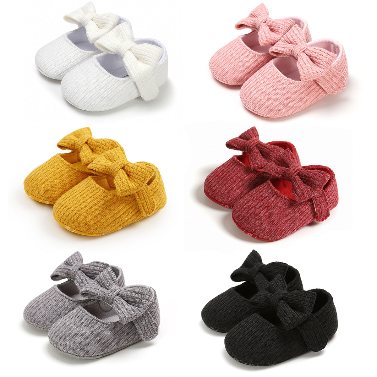 Baby Girl Knit Shoes Bowtie Magic Tape - 0912 - Little Kooma