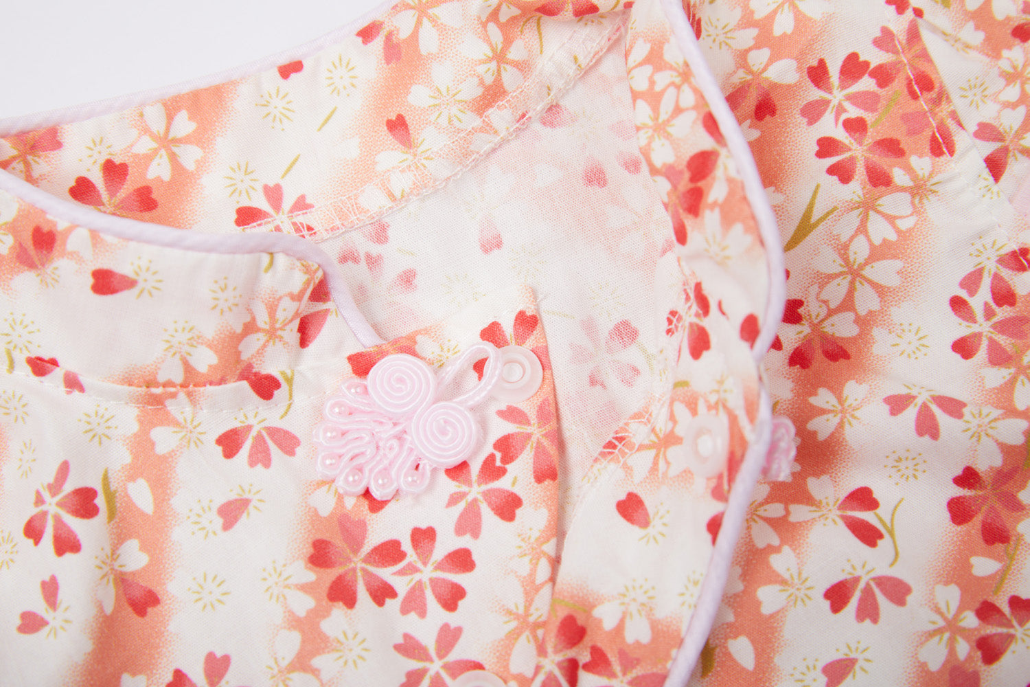 Baby Girl Cheongsam Romper Orange Stripes White n Red Flowers - Little Kooma