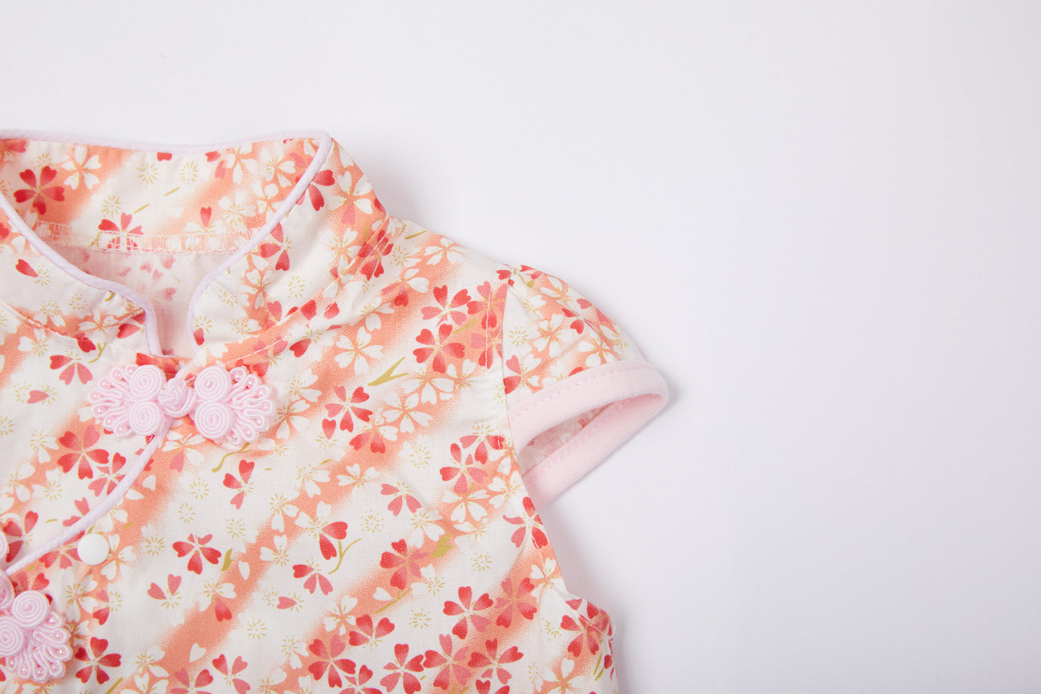 Baby Girl Cheongsam Romper Orange Stripes White n Red Flowers - Little Kooma