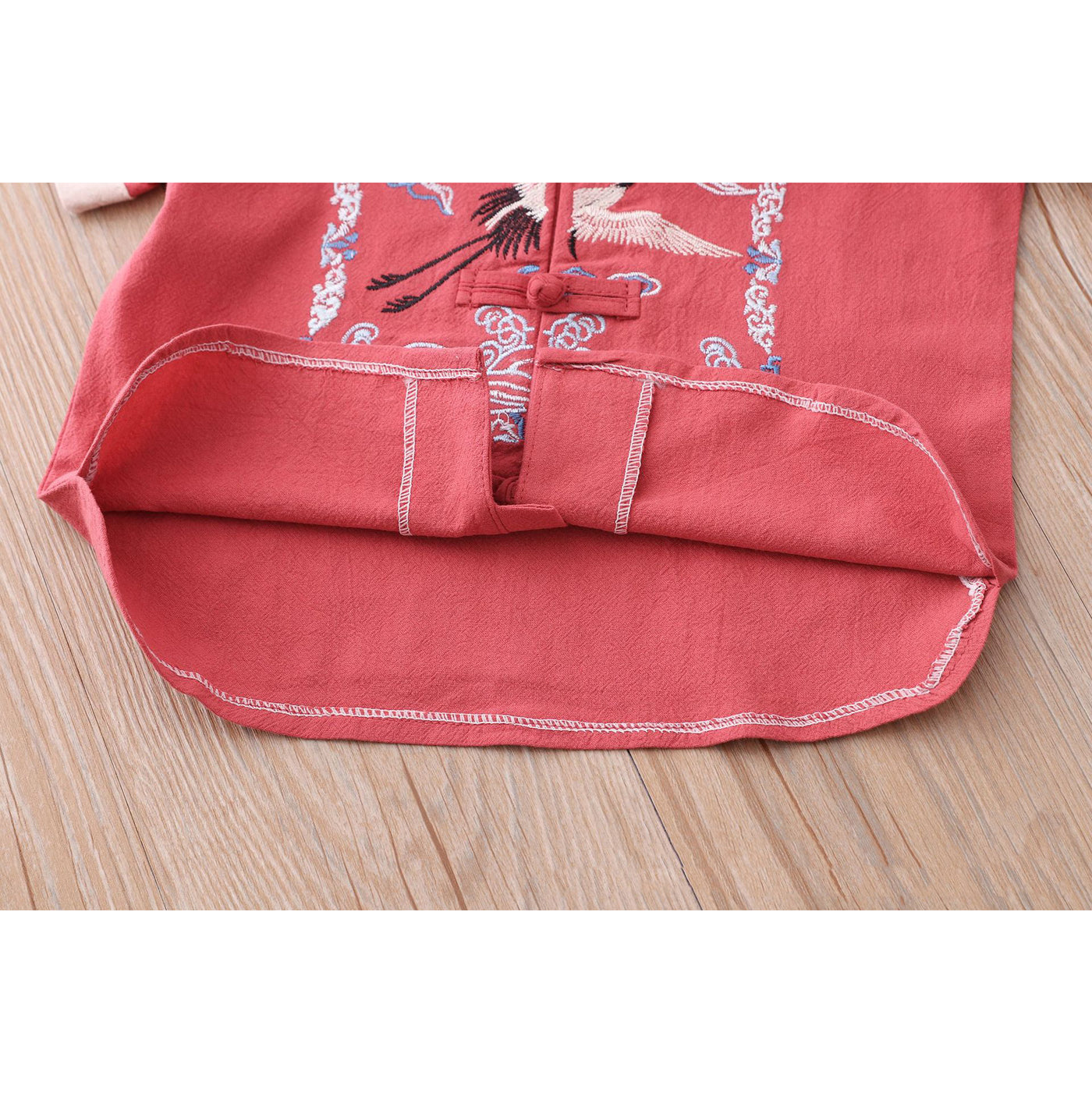 [KB08] Kids Boys Cheongsam Set Top n Shorts Embroidered Crane n Auspicious Clouds CNY Chinese New Year Outfit - Little Kooma