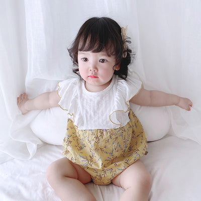[ZBG10] Baby Girl Splicing Floral Bodysuit Ruffled Sleeves Little Flowers - Little Kooma