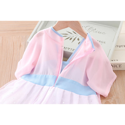 [KG12] Kids Girls Star All-over Voile Splicing Cheongsam Dress w Embroidered Bunnies CNY Chinese New Year Outfit - Little Kooma