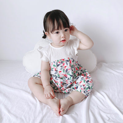 [ZBG12] Baby Girl Floral Splicing Romper Lace Ruffled Sleeves - Little Kooma