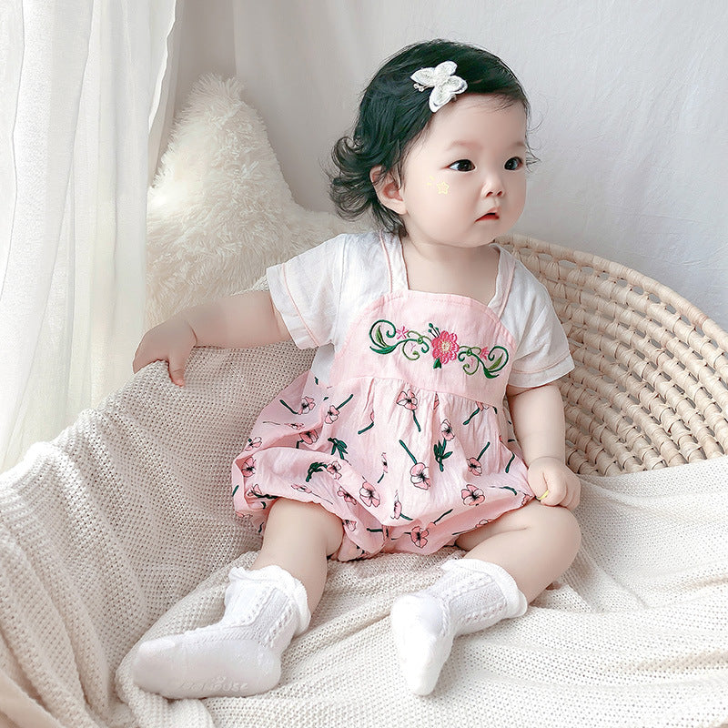 [BG04] Baby Girl Splicing Floral Cheongsam Romper - Little Kooma