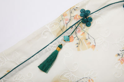 Baby Kids Girl Ivory Cheongsam Dress w Lotus Flower Prints Embroidered White Flowers Sling Bag Set - Little Kooma