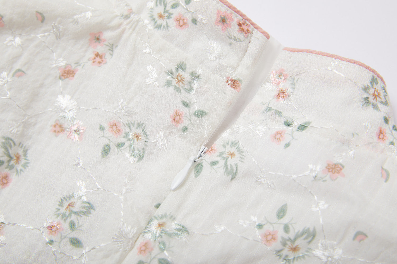 Baby Kids Girl Ivory Floral Cheongsam Dress w Embroidered Branches Green Leaves n Pink Flowers Prints - Little Kooma