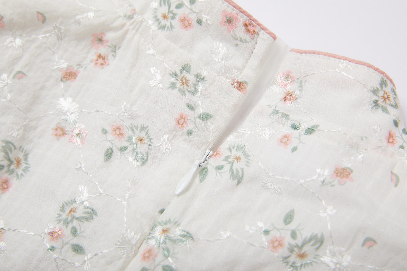 Baby Kids Girl Ivory Floral Cheongsam Dress w Embroidered Branches Green Leaves n Pink Flowers Prints - Little Kooma