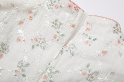 Baby Kids Girl Ivory Floral Cheongsam Dress w Embroidered Branches Green Leaves n Pink Flowers Prints - Little Kooma
