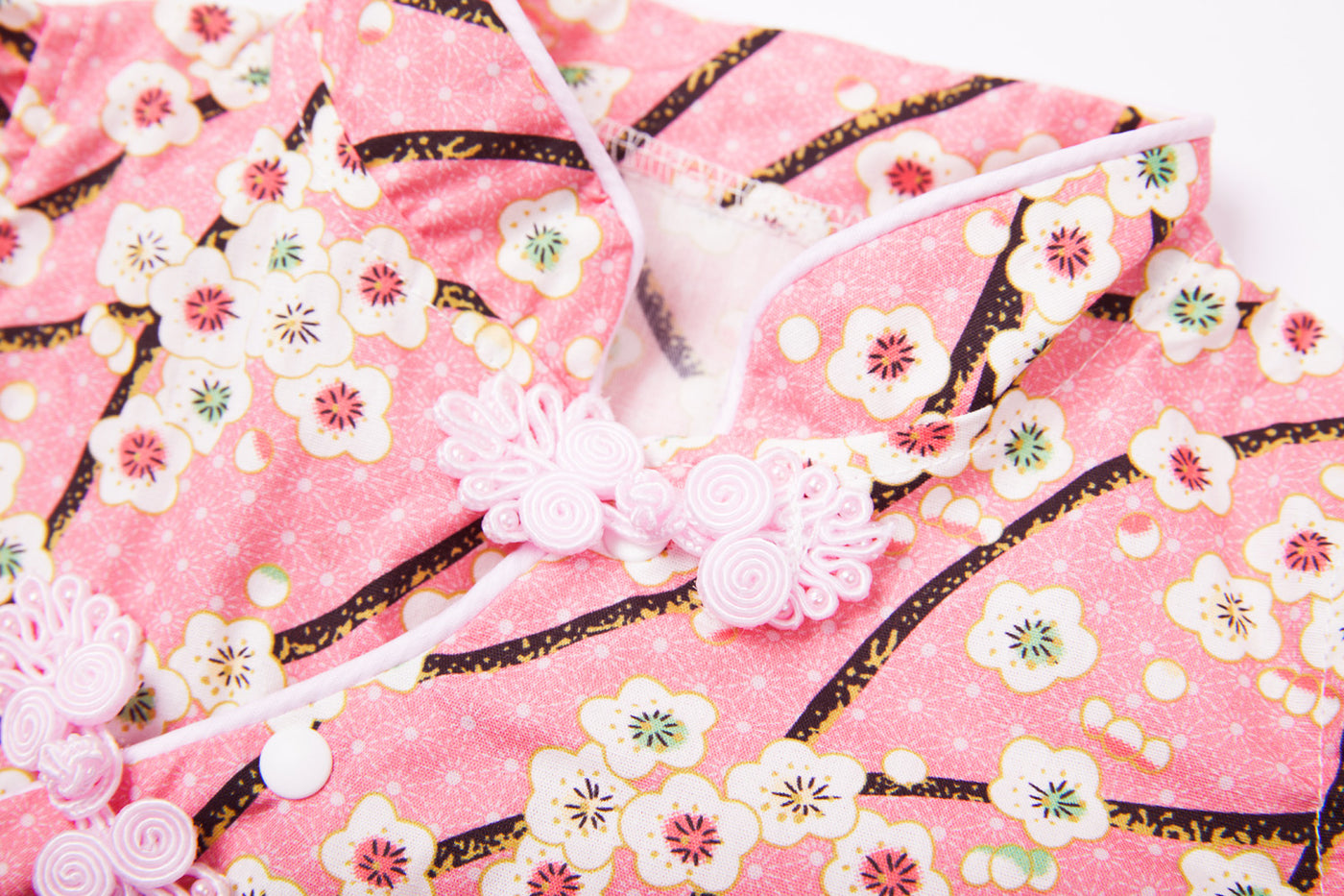Baby Girl Cheongsam Romper Pink w White Plum Flowers - Little Kooma