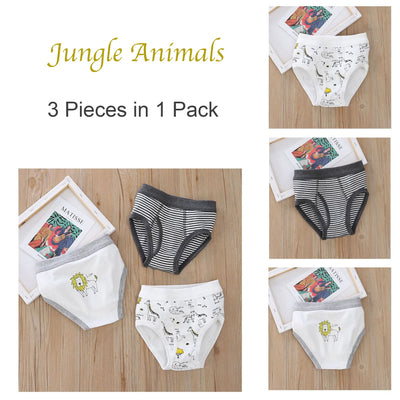 Baby Kid Boys Cotton Brief Underwear Jungle Animals Blue Bear 3 Pack - Little Kooma