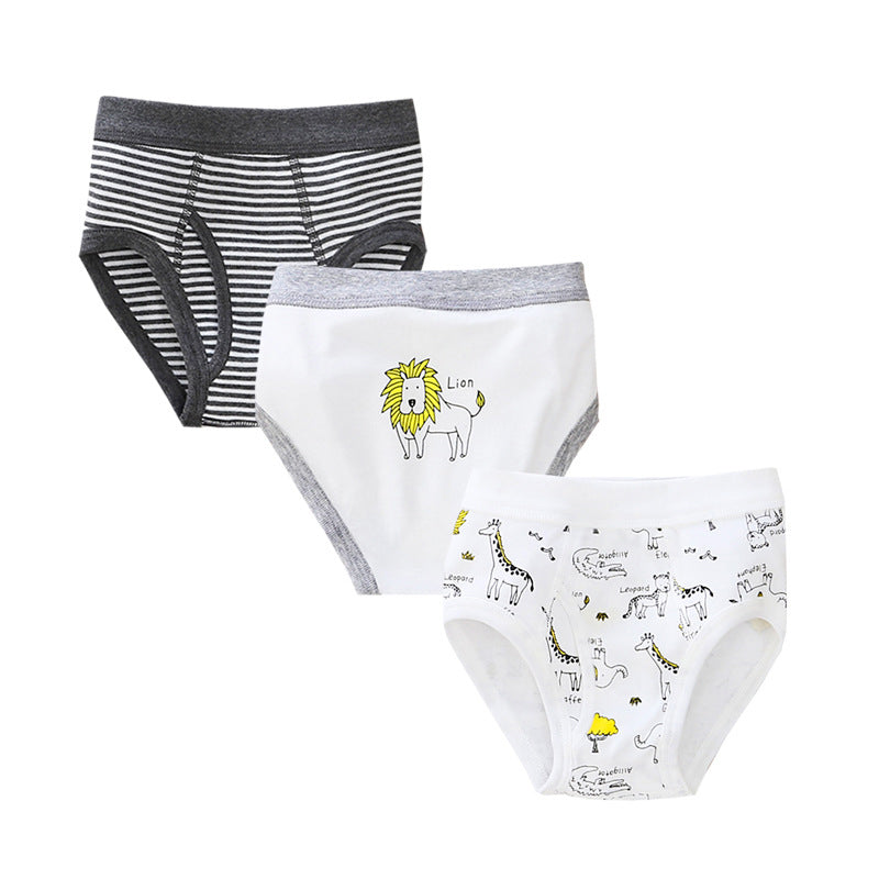 Baby Kid Boys Cotton Brief Underwear Jungle Animals Blue Bear 3 Pack - Little Kooma