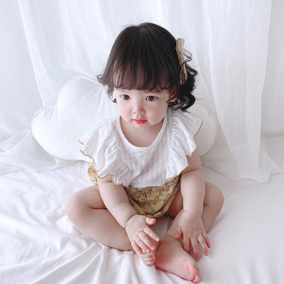 [ZBG10] Baby Girl Splicing Floral Bodysuit Ruffled Sleeves Little Flowers - Little Kooma