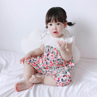 [ZBG12] Baby Girl Floral Splicing Romper Lace Ruffled Sleeves - Little Kooma