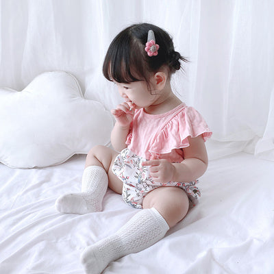 [ZBG10] Baby Girl Splicing Floral Bodysuit Ruffled Sleeves Little Flowers - Little Kooma