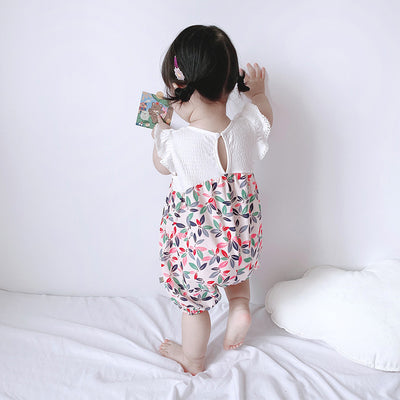 [ZBG12] Baby Girl Floral Splicing Romper Lace Ruffled Sleeves - Little Kooma