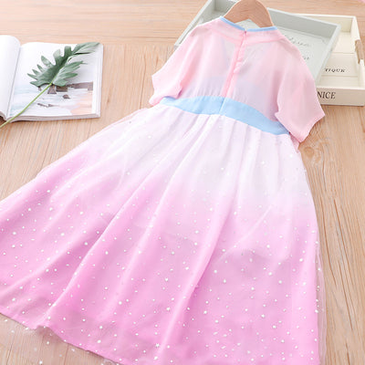 [KG12] Kids Girls Star All-over Voile Splicing Cheongsam Dress w Embroidered Bunnies CNY Chinese New Year Outfit - Little Kooma