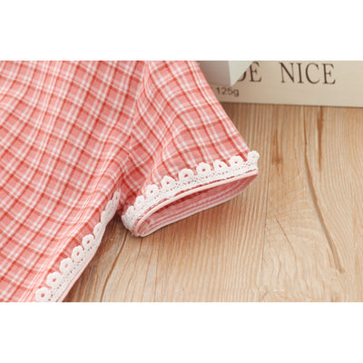 [KG01] Kids Girls Lace Trim Plaid Cheongsam Dress n Sling Bag CNY Chinese New Year Outfit - Little Kooma