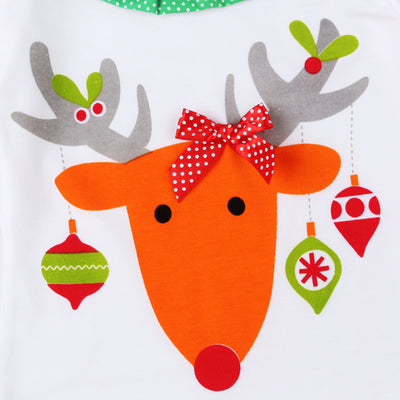 Girl's Christmas Outfit Long Sleeve White Top w Elk n Voile Skirt Pants - 1125 - Little Kooma