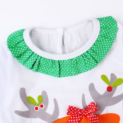 Girl's Christmas Outfit Long Sleeve White Top w Elk n Voile Skirt Pants - 1125 - Little Kooma