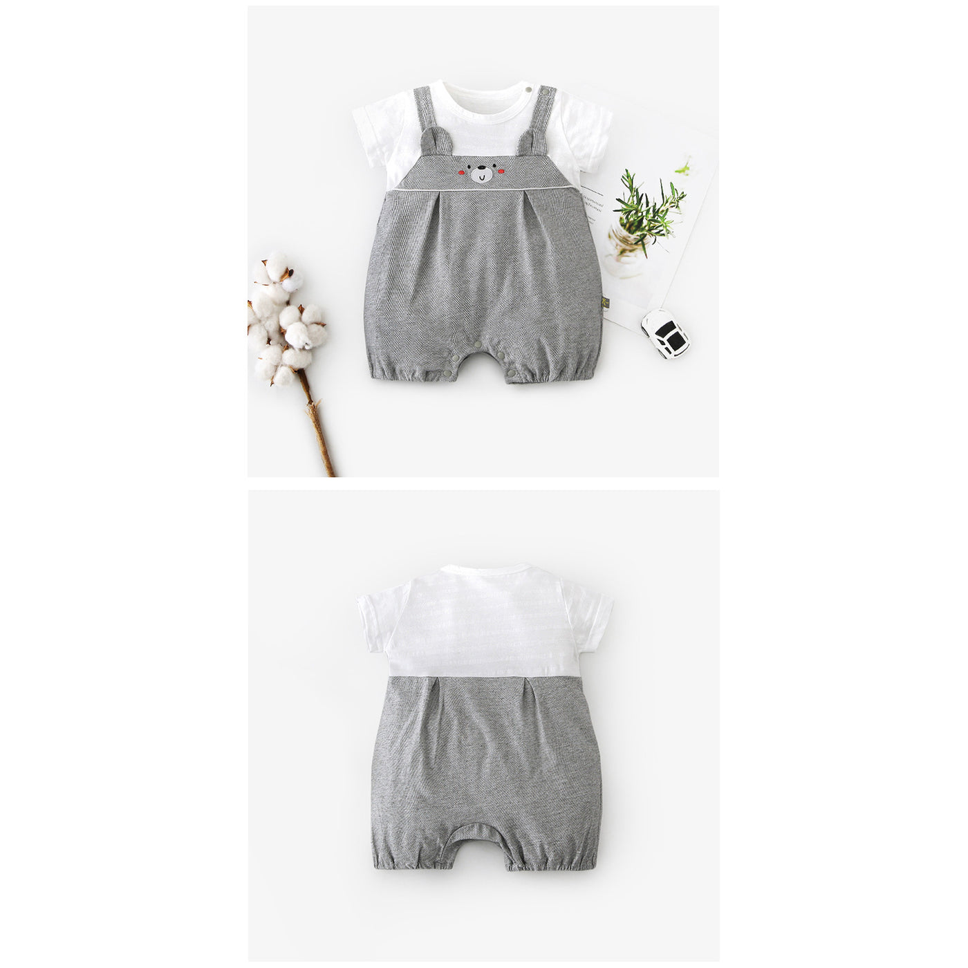 Baby Bear Fake Two Piece Romper w Suspenders - Little Kooma