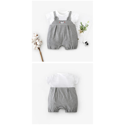 Baby Bear Fake Two Piece Romper w Suspenders - Little Kooma