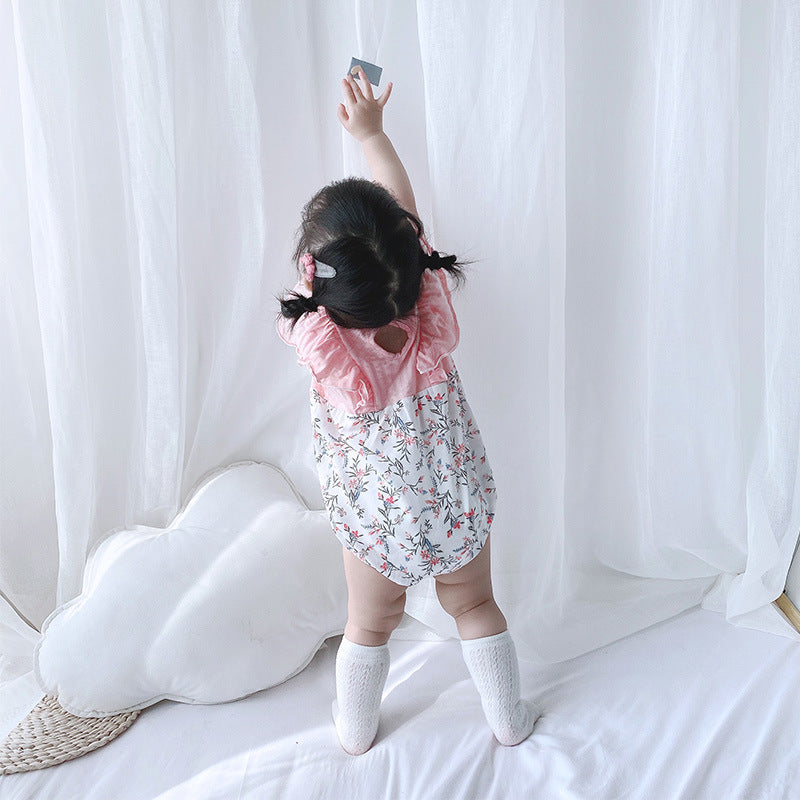 [ZBG10] Baby Girl Splicing Floral Bodysuit Ruffled Sleeves Little Flowers - Little Kooma