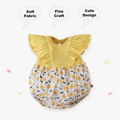 [ZBG13] Baby Girl Splicing Floral Bodysuit Ruffled Sleeves White Chrysanthemum - Little Kooma