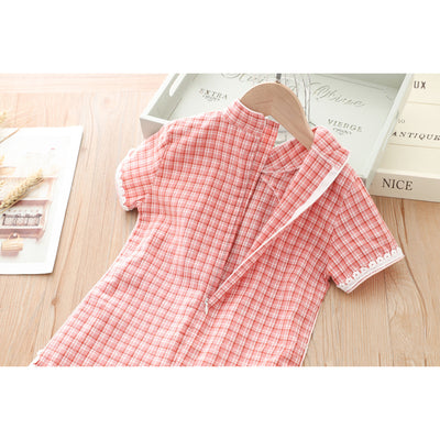 [KG01] Kids Girls Lace Trim Plaid Cheongsam Dress n Sling Bag CNY Chinese New Year Outfit - Little Kooma