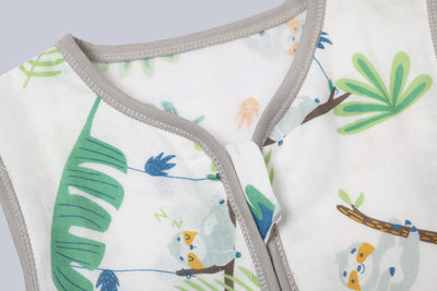 Baby Wearable Muslin Blanket Sleeveless Sleeping Bag 3-Way Zipper Sloths 0.2 TOG - Little Kooma