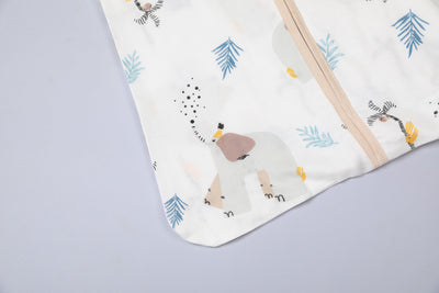 Baby Wearable Muslin Blanket Sleeveless Sleeping Bag 3-Way Zipper Elephant 0.2 TOG - Little Kooma