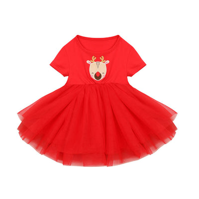 Baby Kids Christmas Outfit Red Reindeer Dress - Little Kooma