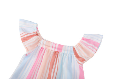 Baby Girl Ruffled Pink Stripe Top n Shorts Set - Little Kooma