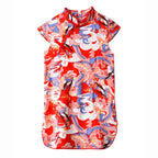 Baby Kids Girl Blue n Red Cheongsam Dress w Dragon Prints - Little Kooma