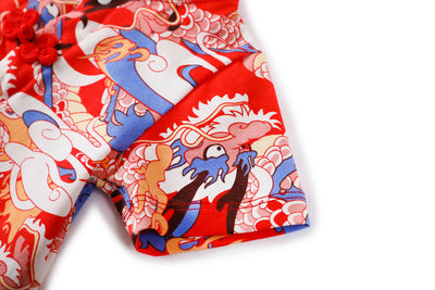 Baby Boy Blue n Red Cheongsam Romper w Dragon Prints - Little Kooma