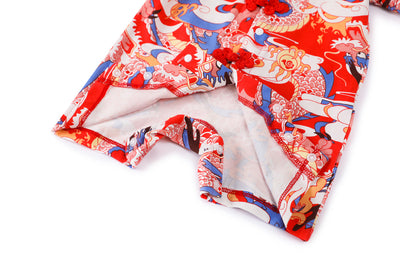 Baby Boy Blue n Red Cheongsam Romper w Dragon Prints - Little Kooma