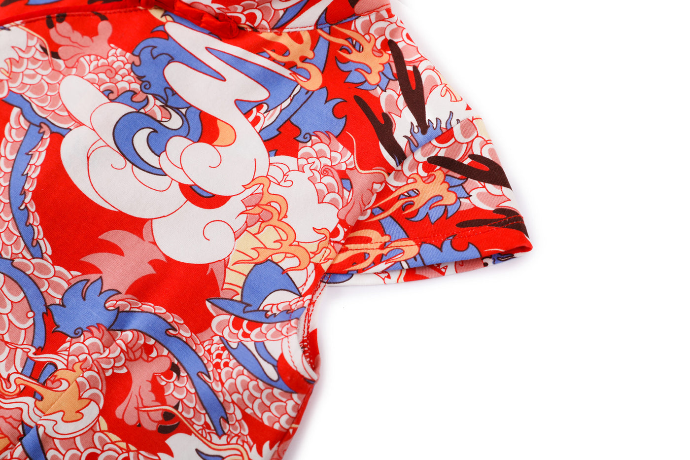 Baby Kids Girl Blue n Red Cheongsam Dress w Dragon Prints - Little Kooma