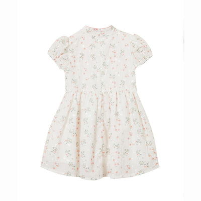 Baby Kids Girl Ivory Floral Cheongsam Dress w Embroidered Branches Green Leaves n Pink Flowers Prints - Little Kooma