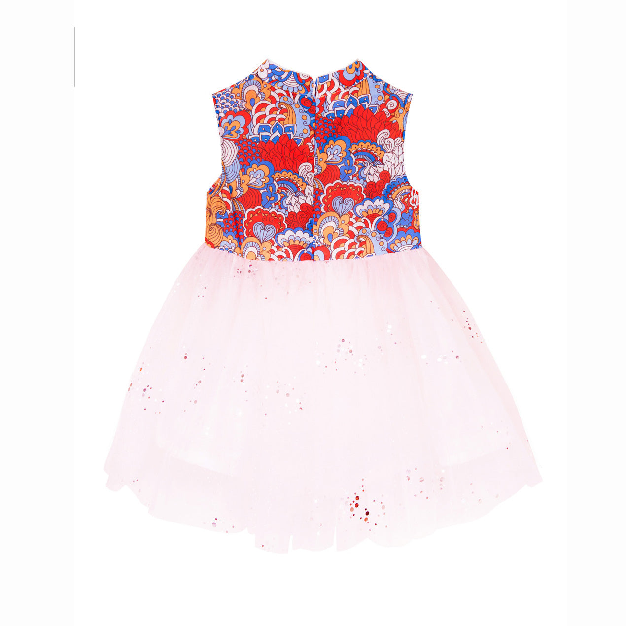 Baby Kids Girl Red Blue Auspicious Clouds Cheongsam Dress Pink Shining Voile Skirt - Little Kooma
