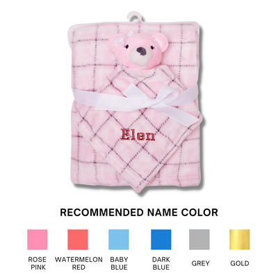 Personalised Customized Luvable Friends Plush Blanket With Pink Bear 17451 - Little Kooma