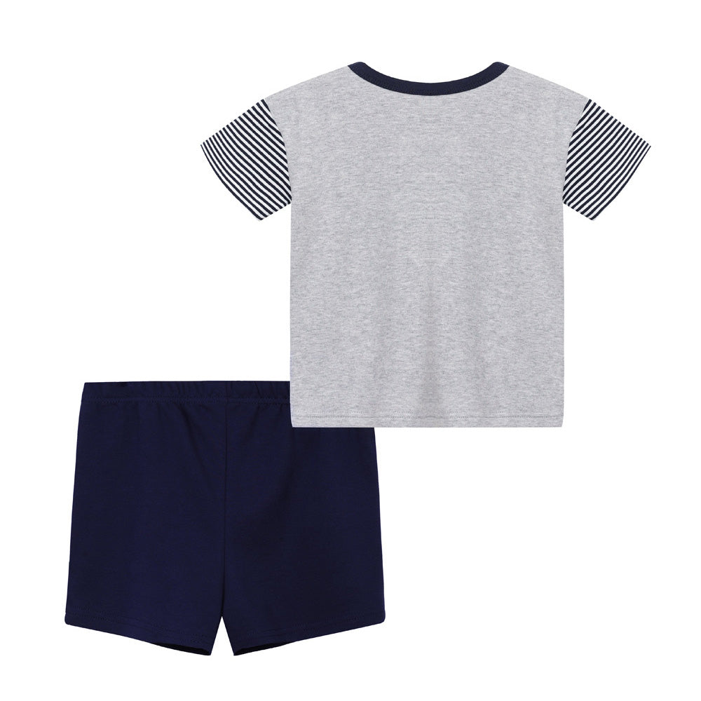 Baby Boy Lion Sketch Grey Top n Dark Blue Shorts Set - Little Kooma