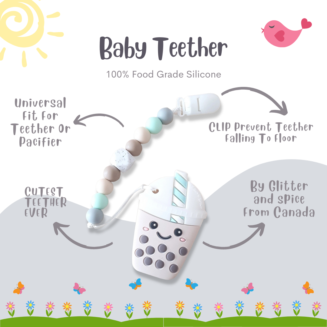 Baby Teether Set Smiling Bubble Tea Silicone Teether Set By Glitter & Spice - Little Kooma