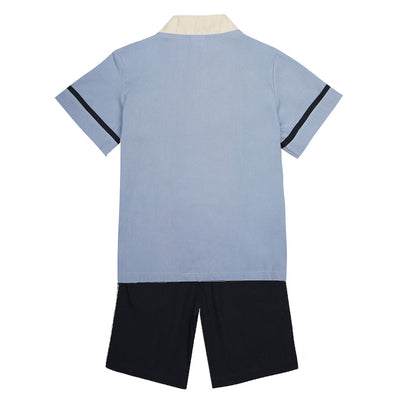 Baby Kids Boys Fake Two Piece Cheongsam Set Blue Top n Black Shorts CNY Chinese New Year Outfit - Little Kooma
