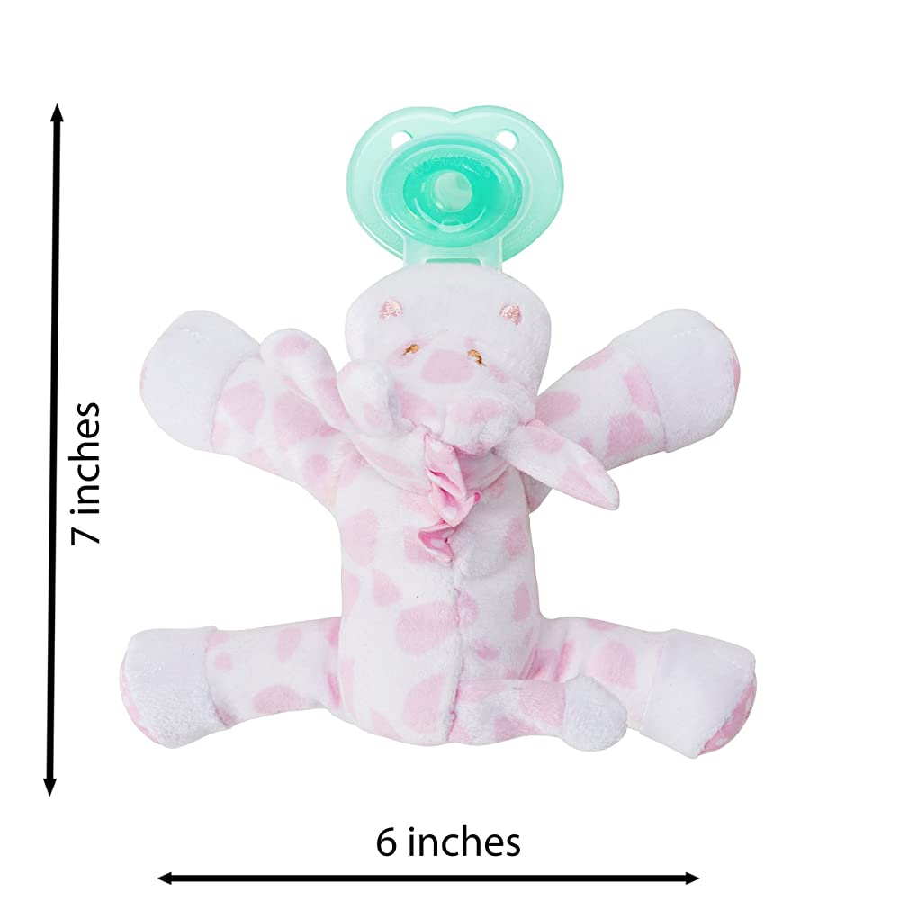 Nookums Paci-Plushies Buddies - Pink Giraffe Pacifier Holder - Plush Toy Includes Detachable Pacifier - Little Kooma