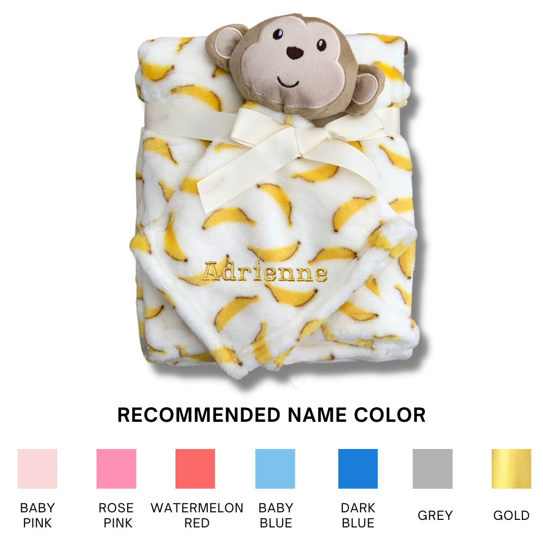 Personalised Customized Luvable Friends Plush Blanket With Sherpa Backing Banana Monkey 40404 - Little Kooma