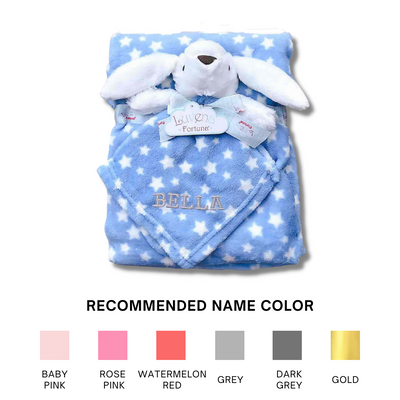 Personalised Customized Luvena Fortuna Plush Blanket n Security Blanket Set Blue Bunny S19629 - Little Kooma