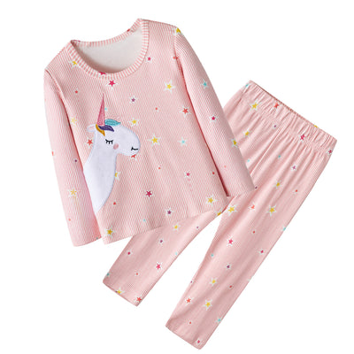 Baby Kids Pajamas Unicorn Pink w Stars Top w Pants Set - Little Kooma